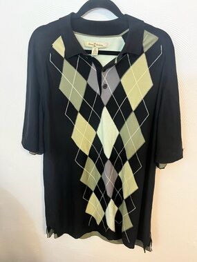 Tommy Bahama Black Polo with Green and Gray Argyle